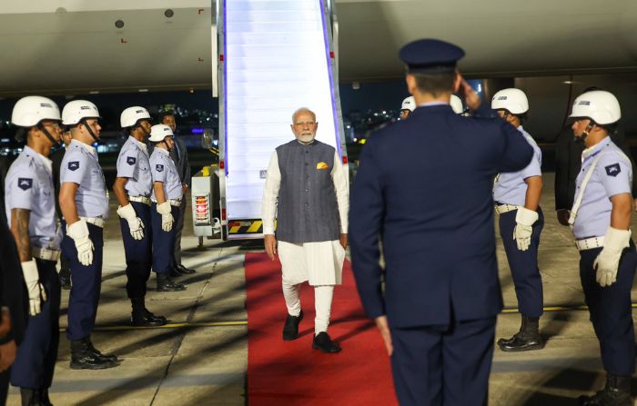 Indian Prime Minister Narendra Modi reaches Rio de Janeiro in Brazil on November 18, 2024.